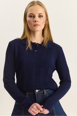 Textured Polo Collar Sweater