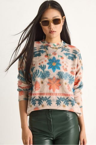 Pattern Knit Sweater with Crew Neck