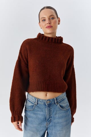 Thick Turtleneck Textured Crop Sweater