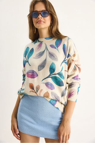 Pattern Knit Sweater with Crew Neck