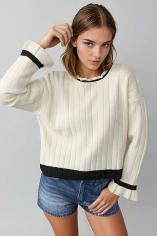 Striped Knit Sweater with Crew Neck