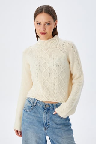 Argyle Pattern Ribbed Half Turtleneck Sweater