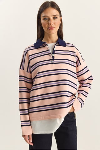 Randig Polocravat Knapplångtröja