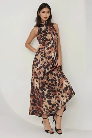 Printed Halter Collar Maxi Dress