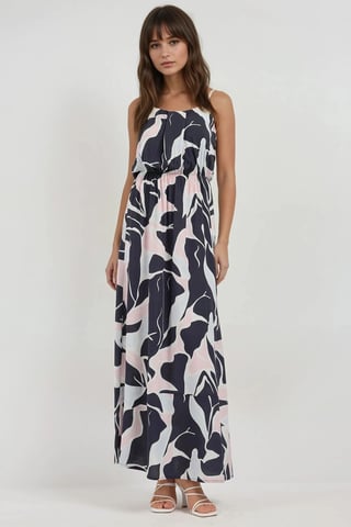 Square Collar Printed Maxi Dress