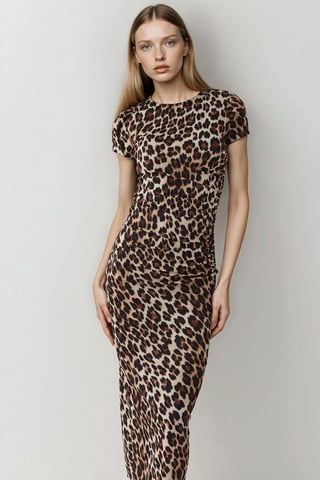 Leopard Print Fitted Maxi Dress