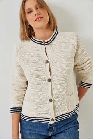 Textured Knitwear Cardigan with Button Closure and Pockets