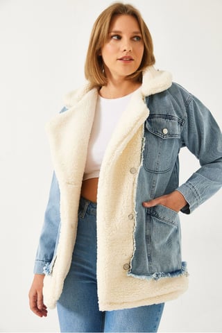 Faux fur sjalkrage denimjacka