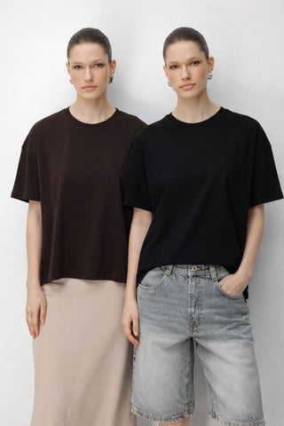 Överdimensionerad Ribbad Crew Neck Tvådelad T-shirt Set