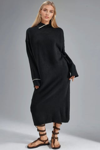 Polo Collar Ribbed Midi Knit Dress