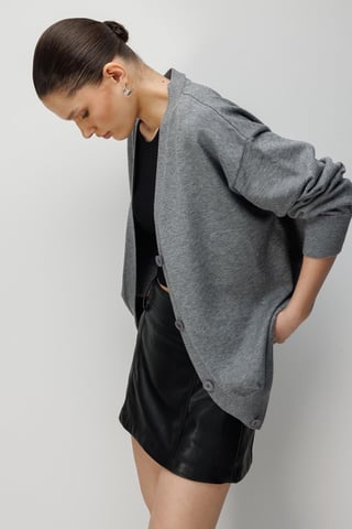 Long Ribbed Knitwear Cardigan with V-neck and Button Closure