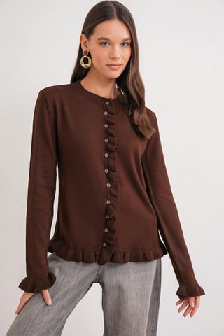 Volangribbad stickad cardigan