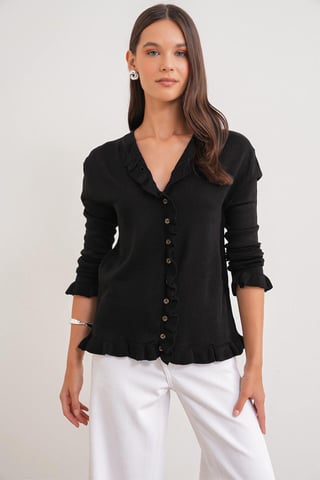 Volangribbad stickad cardigan
