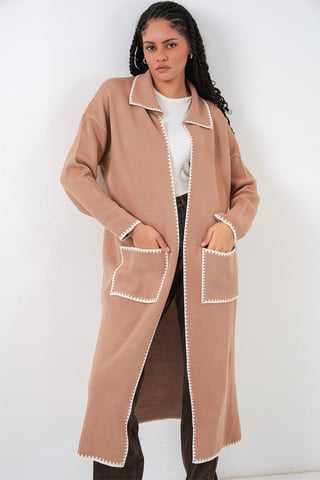Long Knit Cardigan with Stitch Detail
