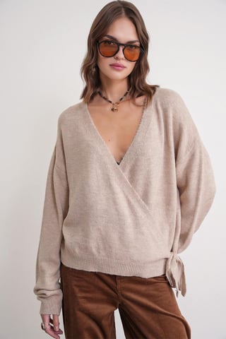 Ribbed V-Neck Tie-Front Cardigan