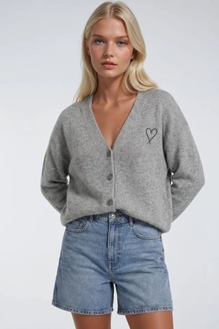 Oversized Knit Cardigan with Heart Detail