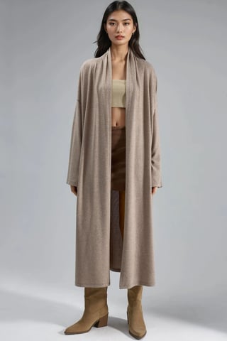 Relaxed Fit Longline Open-Front Shawl Collar Knit Cardigan