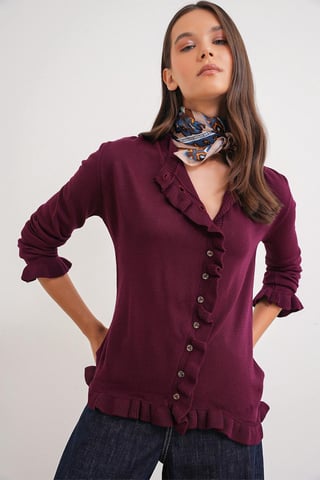 Volangribbad stickad cardigan