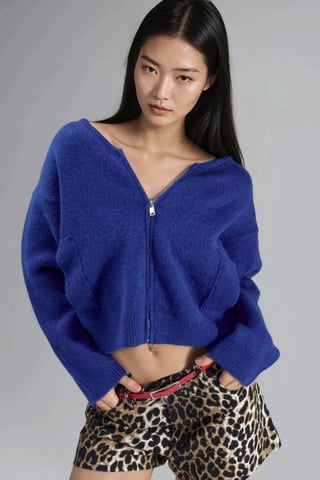 Zippered Knit Cardigan With Pockets
