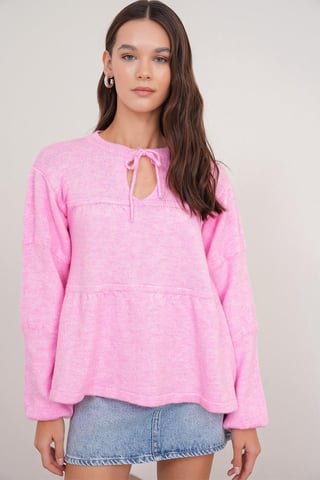Tie-Detail Loose Knit Sweater