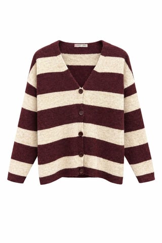 Striped V-Neck Button-Front Knit Cardigan