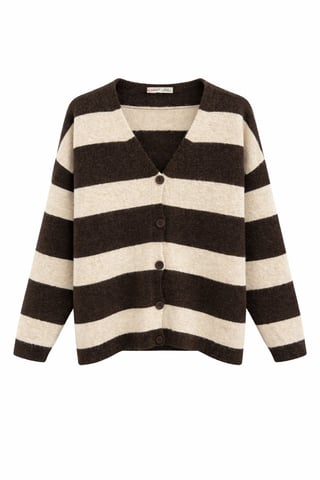 Striped V-Neck Button-Front Knit Cardigan