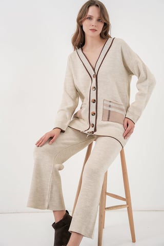 Pocket Detailed V-neck Cardigan and Wide Leg Pants Set