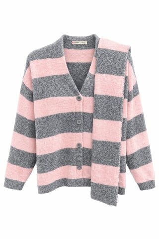 Striped V-Neck Button-Front Knit Cardigan