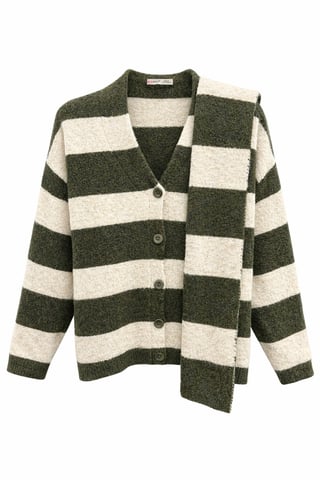 Randig V-ringad stickad cardigan med knappar framtill
