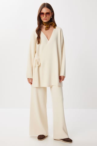 Oversized Tie Detail V-Neck Knitwear Two-Piece Set