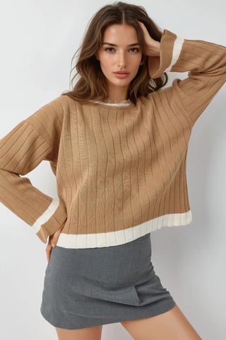 Striped Knit Sweater with Crew Neck