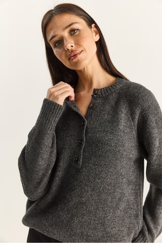 Relaxed Fit Button Collar Knit Sweater