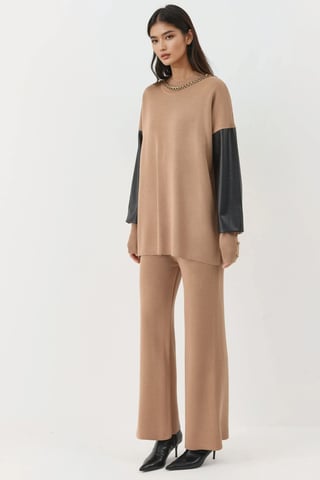 Faux Leather Detailed Sweater