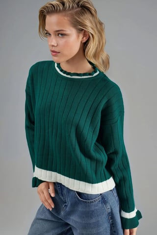 Striped Knit Sweater with Crew Neck