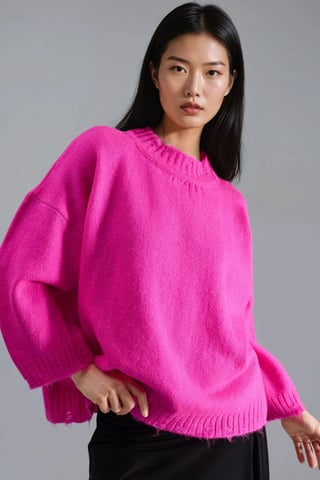 Oversized Textured Knit Sweater with Crew Neck