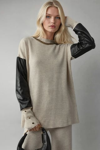 Faux Leather Detailed Sweater