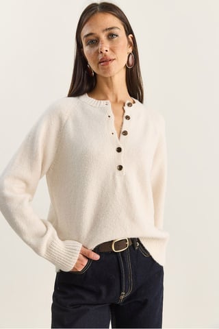 Relaxed Fit Button Collar Knit Sweater