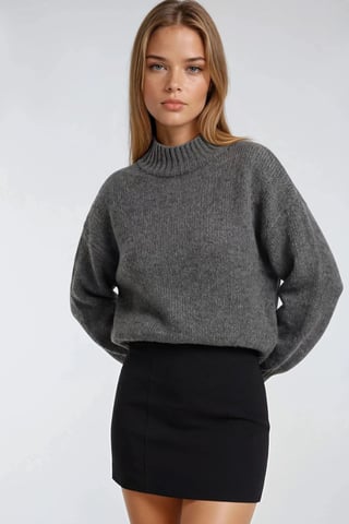 Relaxed Fit Crew Neck Thick Knit Sweater