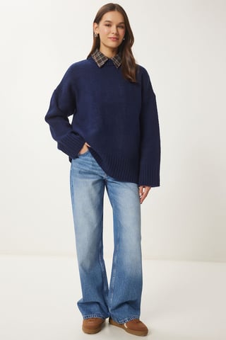 Oversized Basic Tröja med Rundad Hals