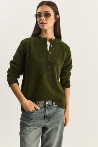 Relaxed Fit Button Collar Knit Sweater