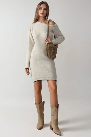 Asymmetrical Collar Ribbed Knit Dress