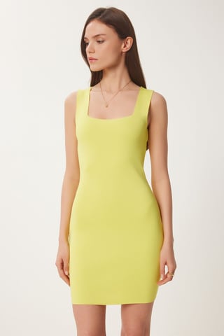 Ribbed Bodycon Mini Dress with Square Collar