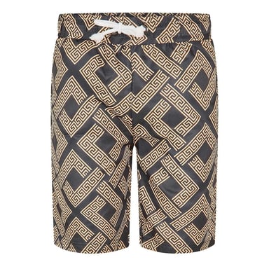 Criminal Damage Mens Roman Fleece Greek Key Shorts (Black/Gold)