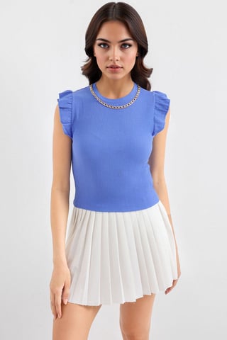 Ribbed Sleeveless Crew Neck Blouse