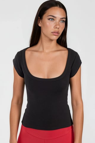 Slim Fit Kassaribbad U-Hals Blus