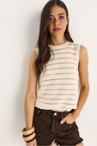 Mönstrad crew neck kort blus