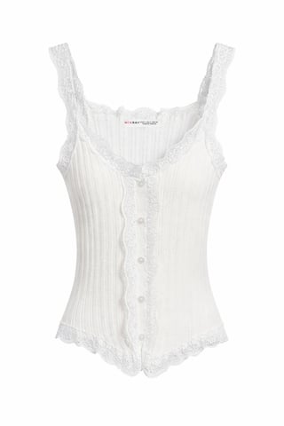 Fitted sleeveless lace ribbed blouse with buttons