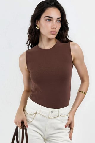 Crew Neck Sleeveless Solid Top