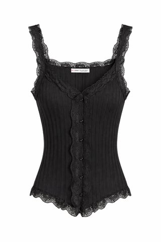 Fitted sleeveless lace ribbed blouse with buttons