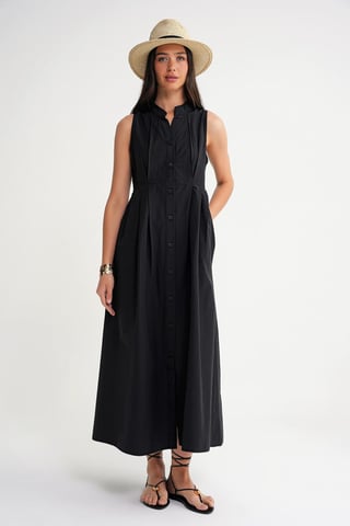 Buttoned Tippet Collar Maxi Dress